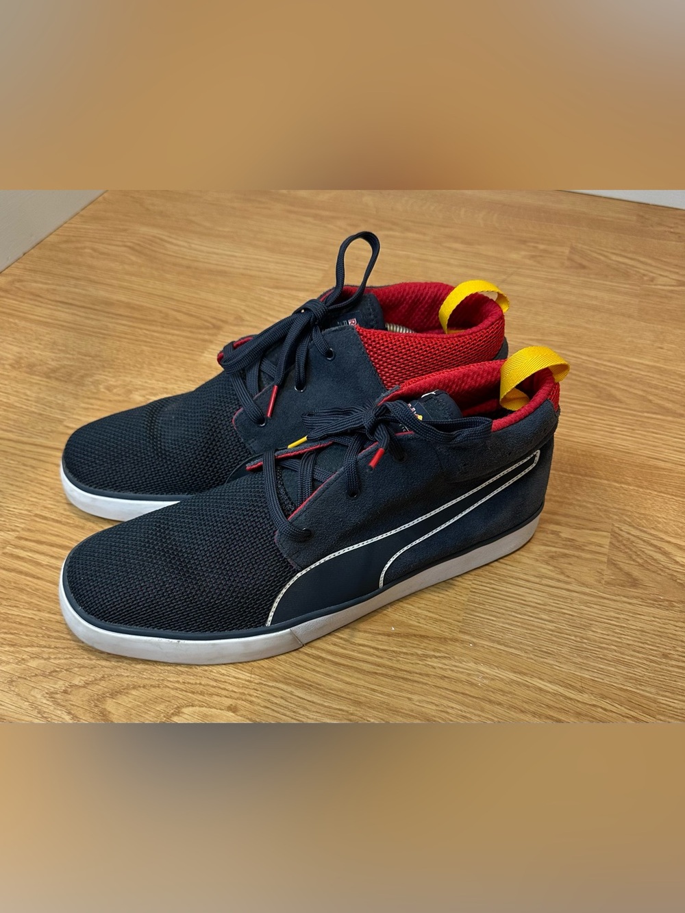 Puma Red Bull Racing F1 Desert Boot Mid Mens Size 12 Navy Blue Red Yellow Suede